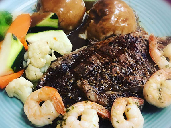 steak and prawns